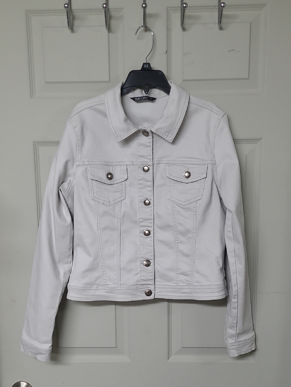 SUKO Jeans Denim-Style Button Jacket Classic Collar Chest Pockets Large Like New